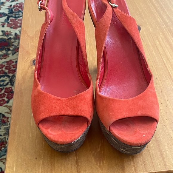 Gucci Women's Orange Red Platform Sandals Heels - Picture 4 of 9